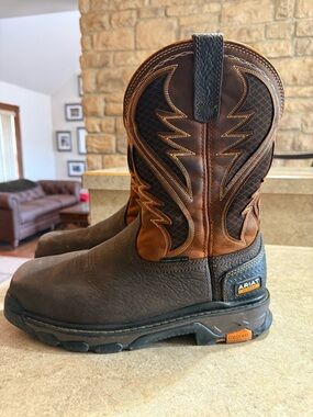 Ariat Brown Work Boot with Orange Trim